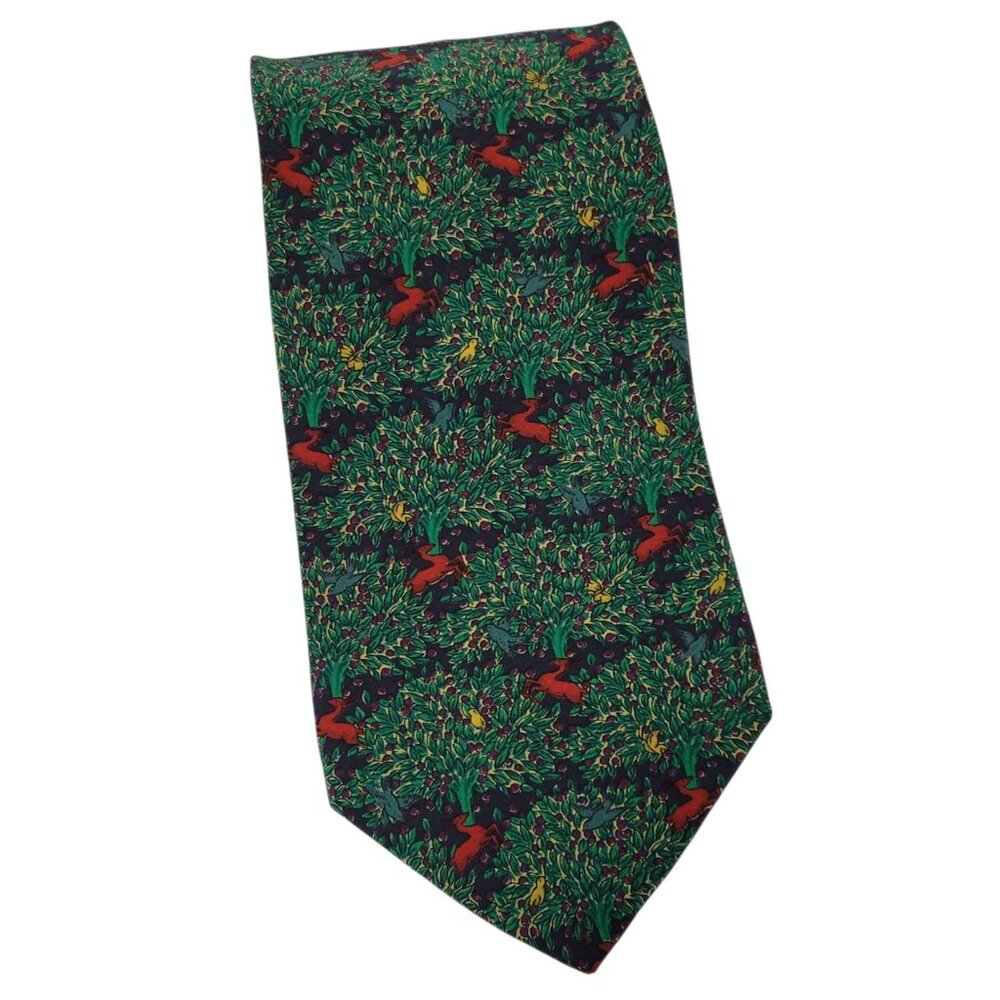 Vtg Christian Dior Monsieur Neck Tie Men Silk Deer Tree Bird Made in USA Necktie